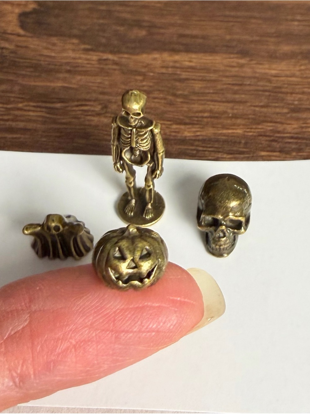 Antique Brass Halloween Charm Set - Pumpkin, Skull & Skeleton